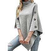 Ferand Women's Turtleneck Button Detail Poncho High Neck Asymmetrical Pullover Sweater for Fall Winter Outfits