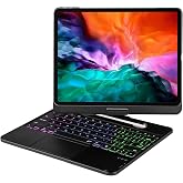 LENRICH Keyboard Case for iPad Pro 12.9 inch 6th/5th/4th/3rd Generation | 360 Rotatable Wireless Folio 180 Swivel Stand Hard Cover Black