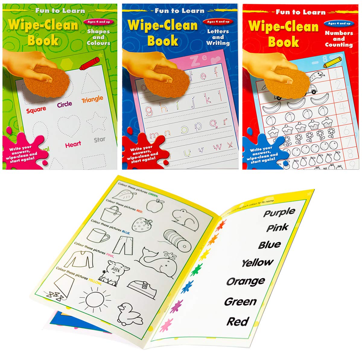 Fun To Learn Set of 3 Wipe-Clean Childrens Educational Books