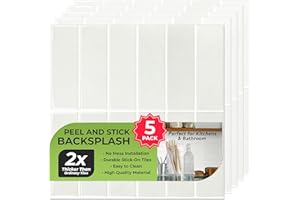 SELECT LIGHTING 5 Pack Peel and Stick Backsplash Subway Tiles, Extra Thick 3D Wall Panels, Heat & Water Resistant, Easy DIY Kitchen, Bathroom, Laundry, Fireplace & Rental Home Wall Décor (12 x 12 in), Stone White