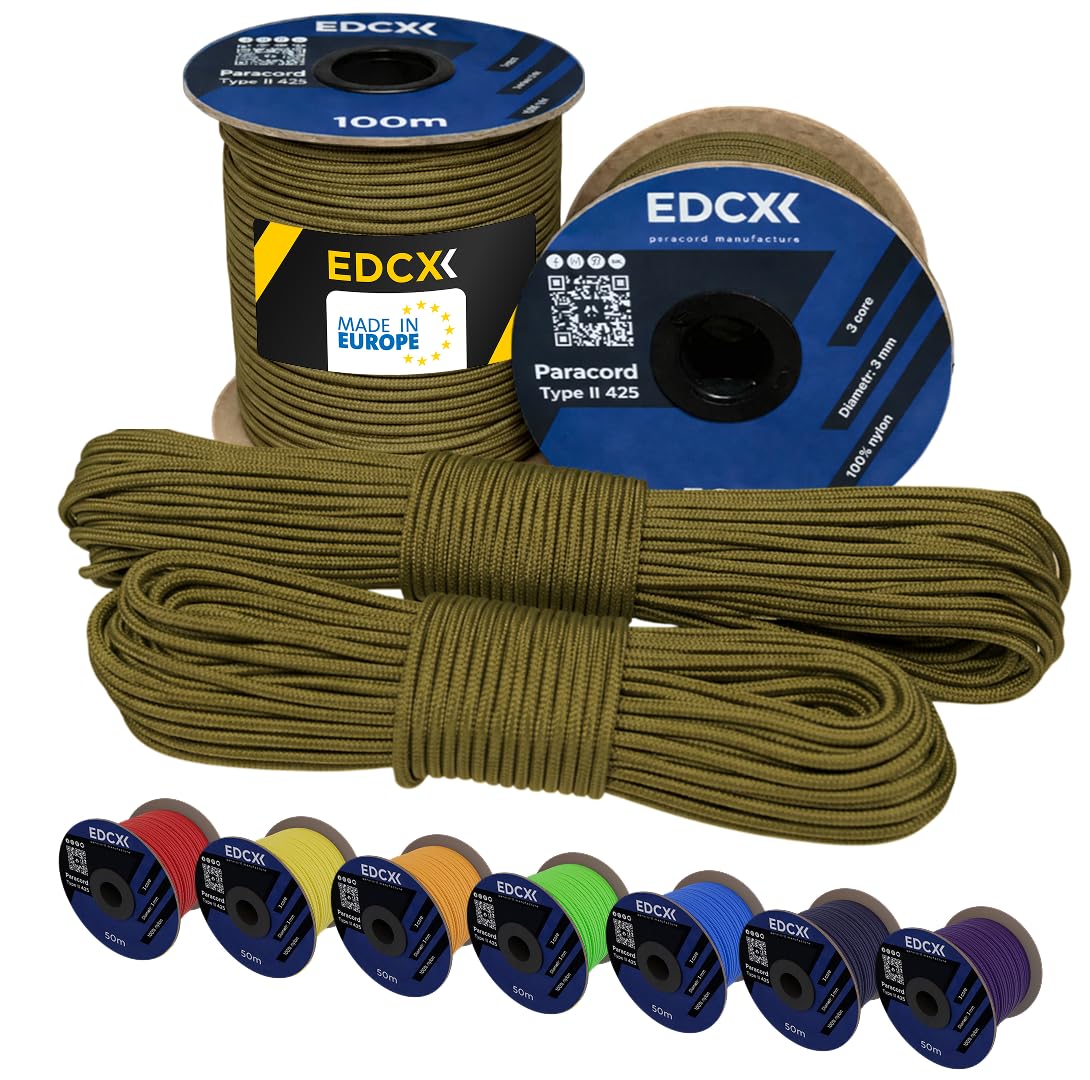 EdcX 3 mm Nylon Paracord 425 (15, 30, 50 and 100m) – 3 mm Type II, 100% Nylon Rope, 3 Strand Rope, 3 mm Nylon Rope in Many Colors (Light Khaki, 30 m)