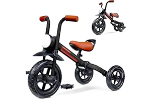 KRIDDO 2-in-1 Kids Balance Bike and Kids Tricycle for 2 to 5 Year Old, Toddler Balance Bike with Detachable Pedals, Tricycles for 3-5 Year Olds with Stitched Soft Grip, Black