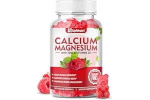 UPNEUTRI Calcium Magnesium Zinc with Vitamin D3 Supplement, Sugar Free Calcium Gummies for Women Men, High Absorption Zinc Gummies for Bone & Muscle & Immune Health, Vegan Raspberry Flavor - 60 Count