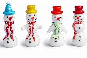 HDCRYSTALGIFTS Set 4 Blown Glass Snowman Figurine Collectibles 2.5'' Handmade Mini Christmas Figurines Decorations Snowman Decor Ornaments Centerpiece - Winter