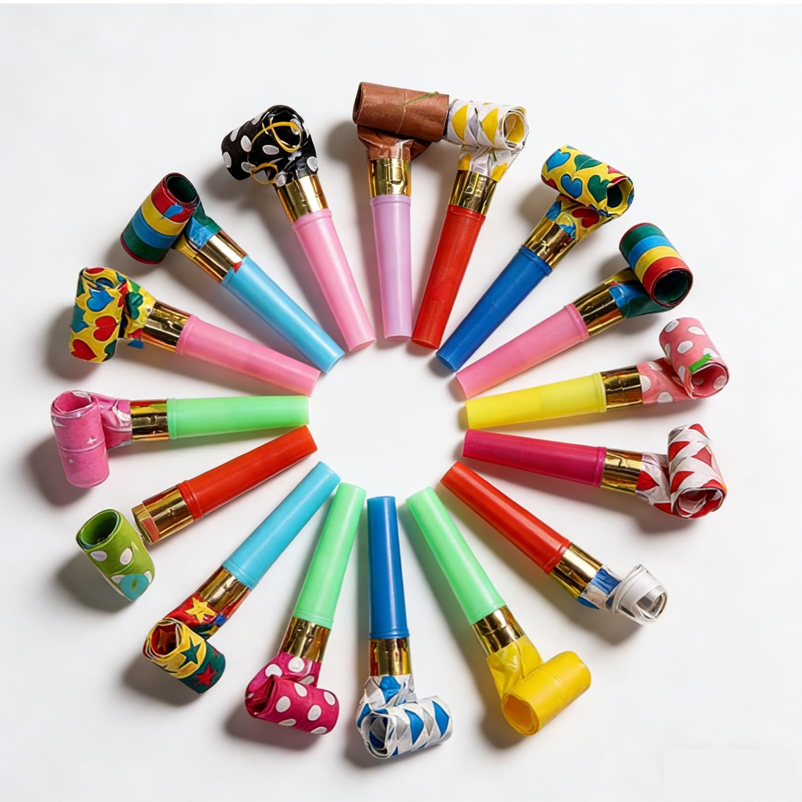 20 Pcs Party Blowers,Candy Colour Plastic Trumpet Whistles Poppers Party Blow Roll Bags Fillers Noise Maker Toys,for Birthday New Year Christmas Celebrations Decorations Adults Guests Party Supplies