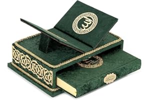 ihvan Online, The Holy Quran Gift Set, Quran Book Stand Holder, Desktop Quran Holder, Rehal, Arabic Quran, Velvet Covered Chest Rihal, Decorative Islamic Gifts for Muslims, Green