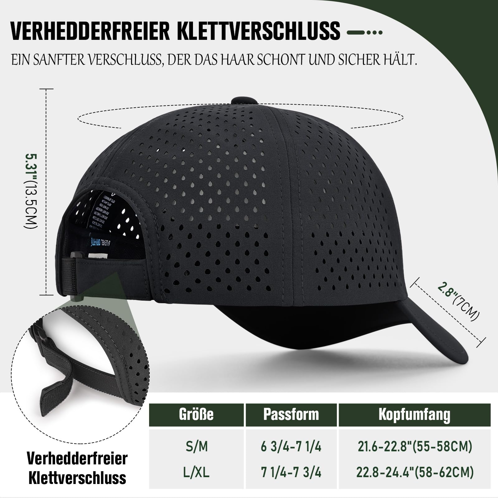 AOPREL Baseball Cap Herren Damen, Wasserdicht Basecap, Atmungsaktivem UV-Schutz Baseball Kappe für Outdoor-Aktivitäten, Golf, Tennis (DE/NL/SE/PL, Alphanumerisch, Einheitsgröße, Schwarz) 5
