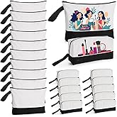 20Pcs Canvas Makeup Bag with Bottom, 12oz Cotton Cosmetic Bag Set Bulk Multi-Purpose DIY Heat Transfer Makeup Bag w/Black Zipper for Bridesmaid Makeup Bag Travel Toiletry Pouch Storage, Easter Craft