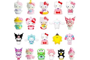 QUEENII 21 pcs Hello Kitty and Friends Sweet Snacks with Painting Accessories, Cute Cartoon Birthday Cake Topper, Kids ToysBirthday Party Supplies Decorations,Bouquet,Charms - 2” Figures