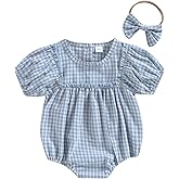 Douhoow Infant Baby Girl Plaid Romper Baby Sweatshirt Romper Ruffle Festival Clothes Fall Winter Outfits with Headband