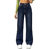 FUNUCA Straight Leg Jeans for Women,High Waisted Wide Leg Loose Microelastic Boyfriend Denim Pants