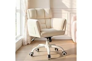 Modern Home Office Chair with Back & Armrest, Soft Vanity Desk Chair with 360° Swivel Wheels, Height Adjustable Seat with Sid
