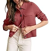 Senllen Womens Merino Cropped Shacket Jacket Button Down Coat Tops Spring Fall Long Sleeve Cardigan Sweaters for Women 2026
