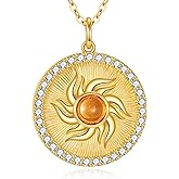 HOPEEZZ Sun Pendant Necklace 925 Sterling Silver Amber Gold Sun Necklace Jewelry Gift for Women