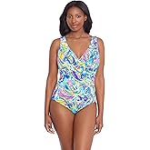 Longitude Women's Swimwear Ruffle Surplice Soft Cup Long Torso One Piece Swimsuit
