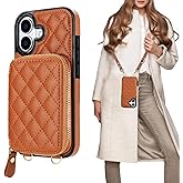 Bocasal Crossbody Wallet Case for iPhone 17, RFID Blocking PU Leather Zipper Handbag Purse Flip Cover, Kickstand Folio Case with Card Slots Holder Wrist Strap Lanyard 5G 6.3 Inch (Brown)
