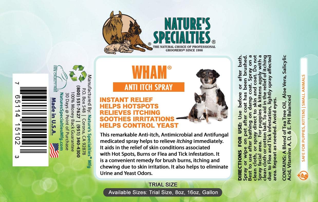 Nature's Specialties Anti-Itch Medicated Dog Spray for Pets, Ready to Use, Made in USA, Wham Anti-Itch, 16oz : Pet Itch Remedies : Pet Supplies