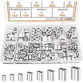 mankk 320 Pcs Aluminum Crimping Loop Sleeve 8 Sizes (3/64'' 1/16'' 5/64'' 3/32'' 1/8'' 5/32'' 3/16'' 1/4'') Wire Rope Sleeves Double Cable Ferrules Kit M-109-320