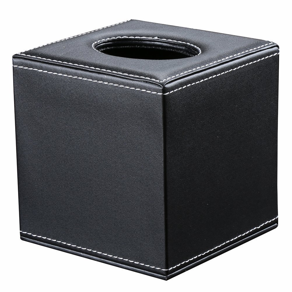 KINGFOM Leather Square Tissue Box Cover Holder, Black Buy Online in