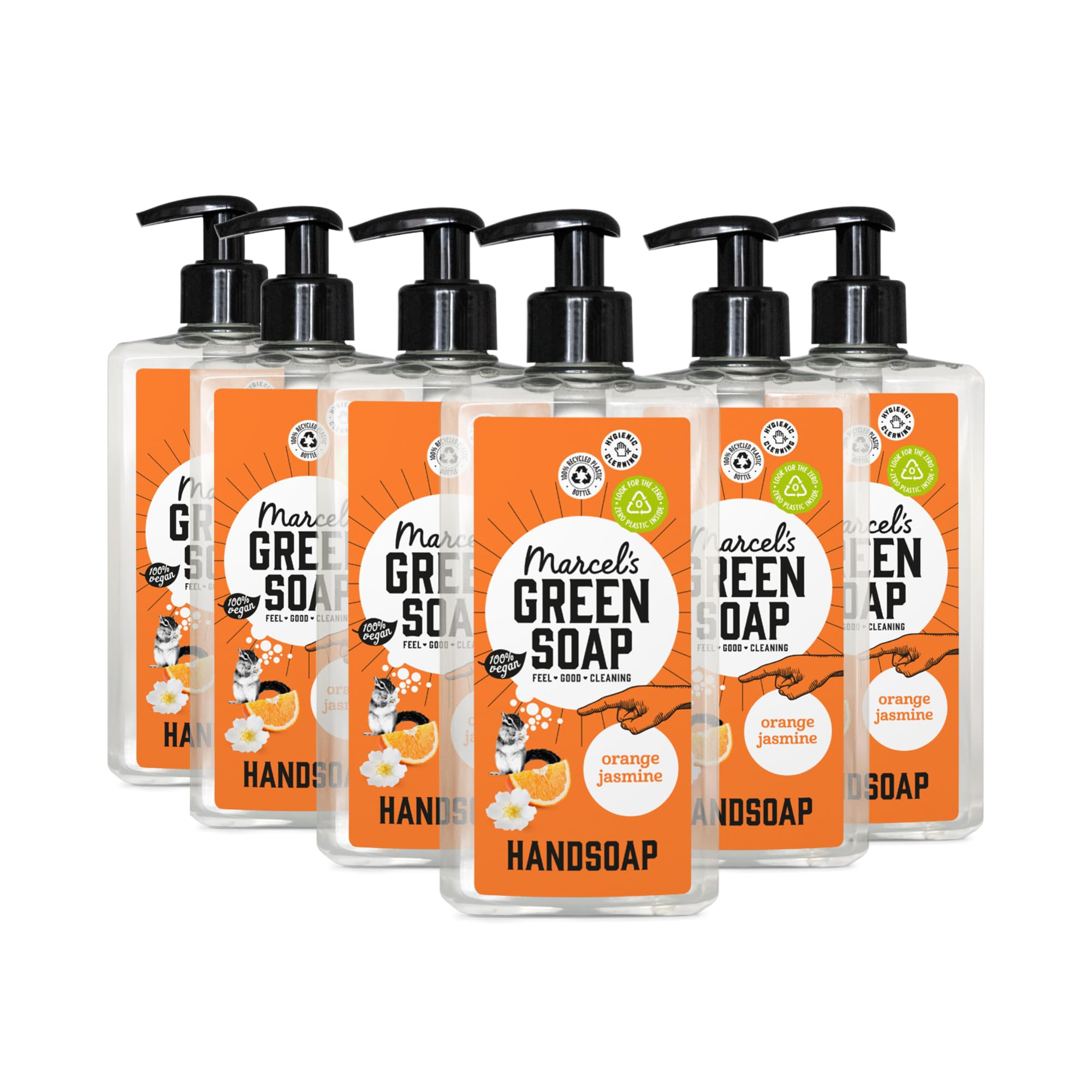 Marcel's Green Soap - Hand Soap Orange and Jasmine - Liquid Handwash Dispenser - Eco Friendly - 100% Vegan - 97% Biodegradable - 500ml (Pack of 6)
