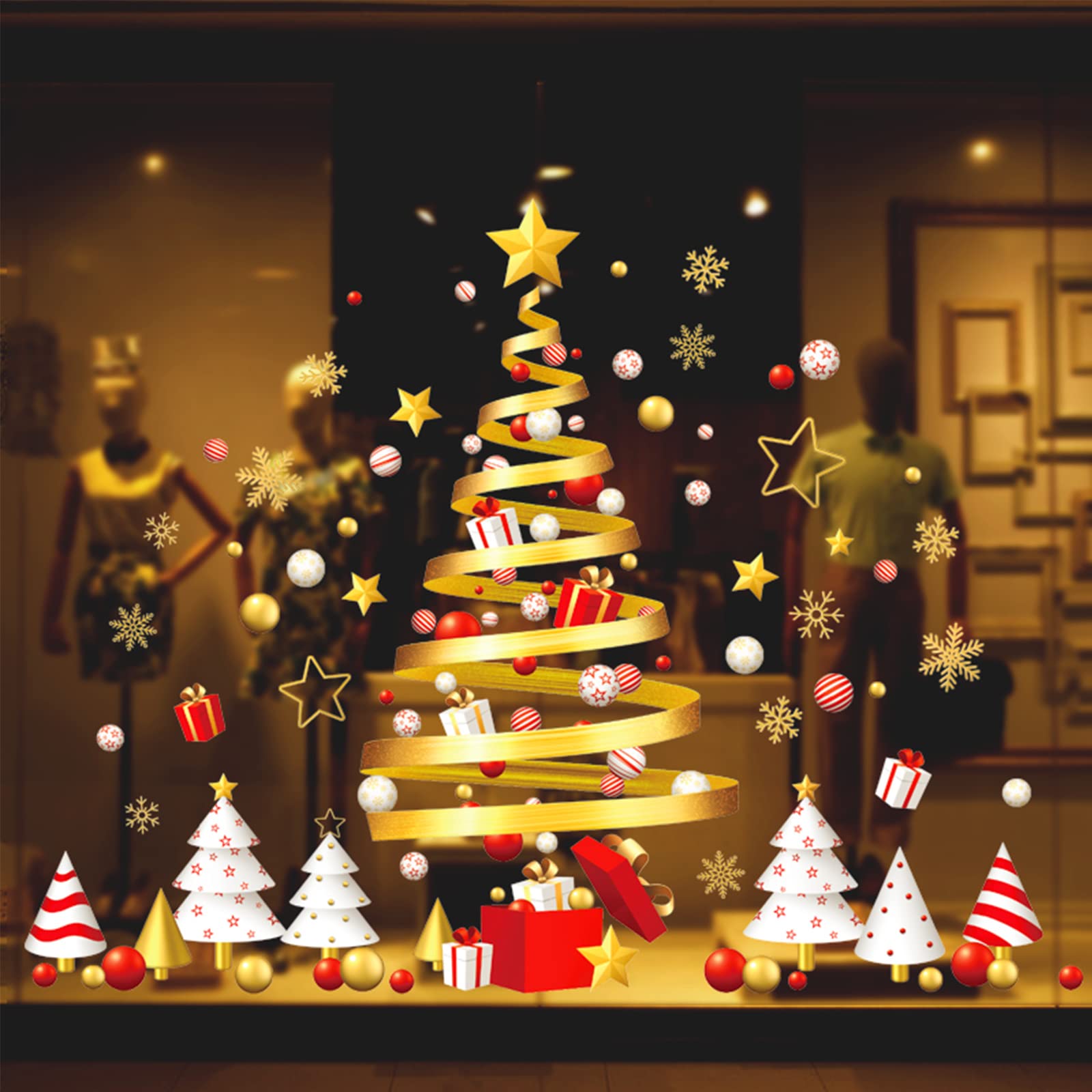 Christmas Window Cling Stickers Reusable Double Sides Xmas Decals for Glass Window Door Decoration (Christmas Window Cling Stickers for C)