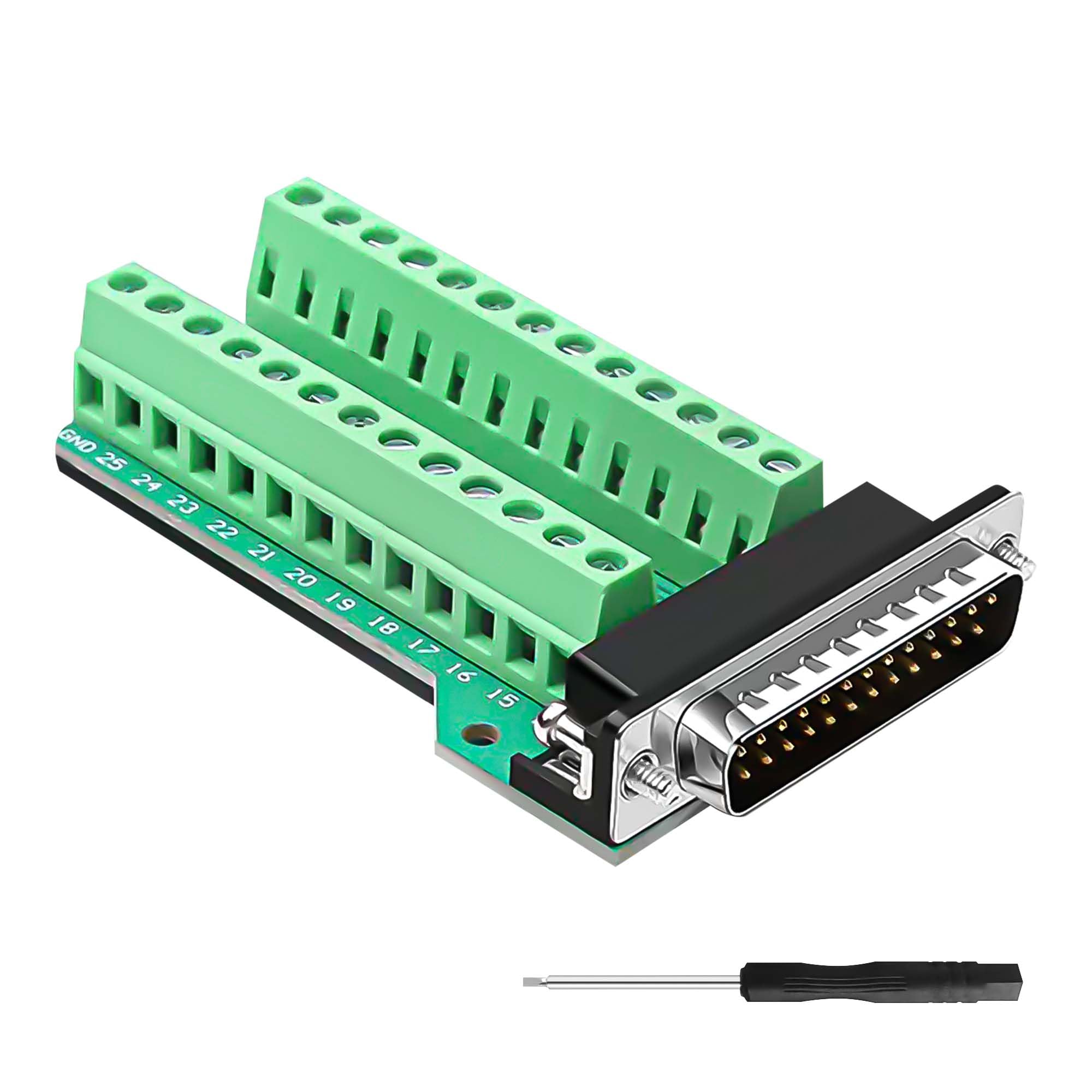 YIMATEECO DB25 Breakout Board, DB25 Female Adapter D-USB RS-232 Serial to 25Pin Solderless Terminal Block Board Converter Connector Terminal Module with Insulating Pad (DB25 Female, 1Pack)