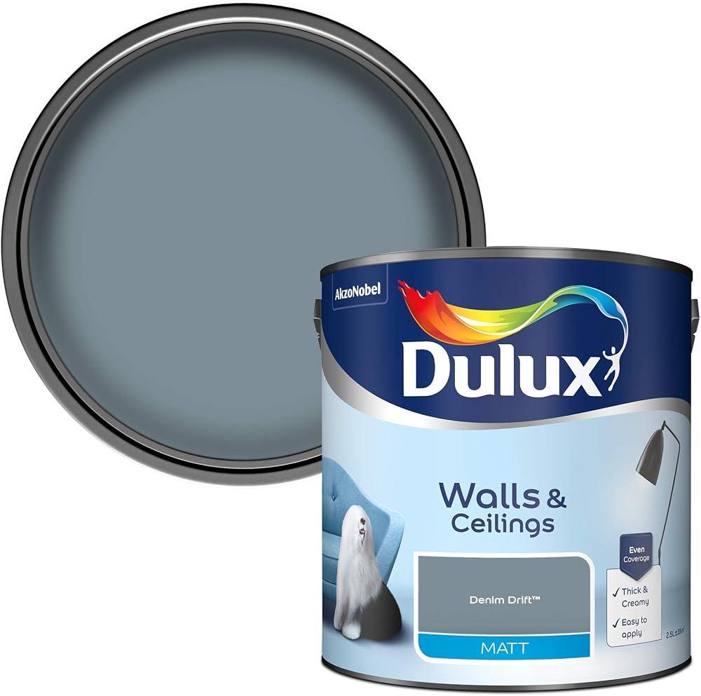 Dulux Walls & Ceilings Matt Emulsion Paint Denim Drift 2.5 Litres