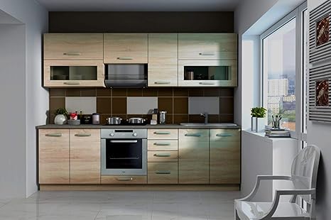 Kuche Ben 260 Cm Kuchenzeile Kuchenblock Variabel Stellbar In Sonoma Eiche Hell Amazon De Kuche Haushalt