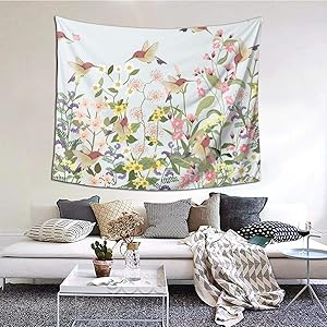 N/W Sweet Floral Flower in Garden Tapestry Beautiful Hummingbird Tapestry Wall Hanging for Home Decor Wall Hanging Living Room Bedroom Dorm(60 X 51 Inches)