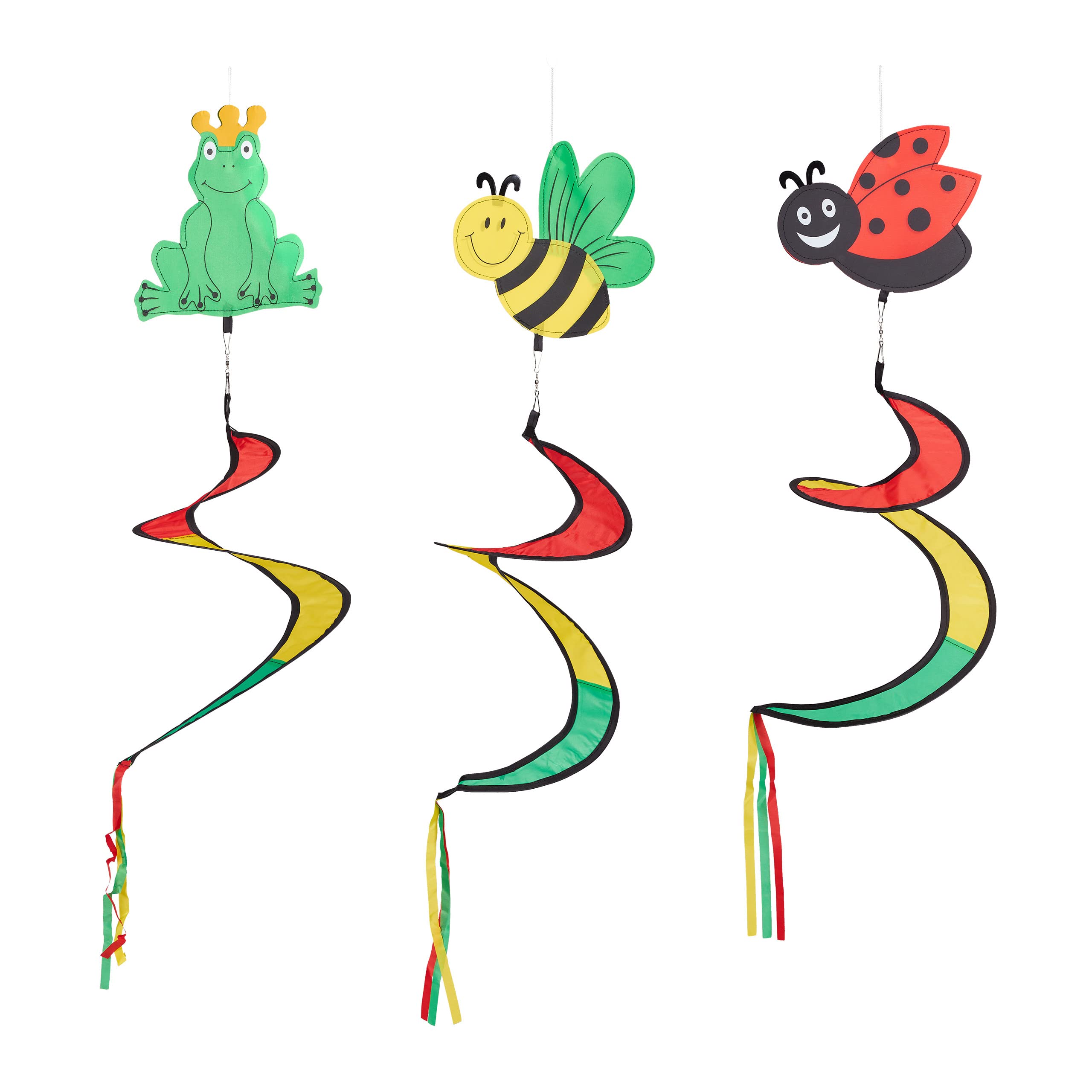 Relaxdays Wind Spinner Spiral, Set of 3, Animal Motif, Decoration for Outdoors, Hanging, Multicolour