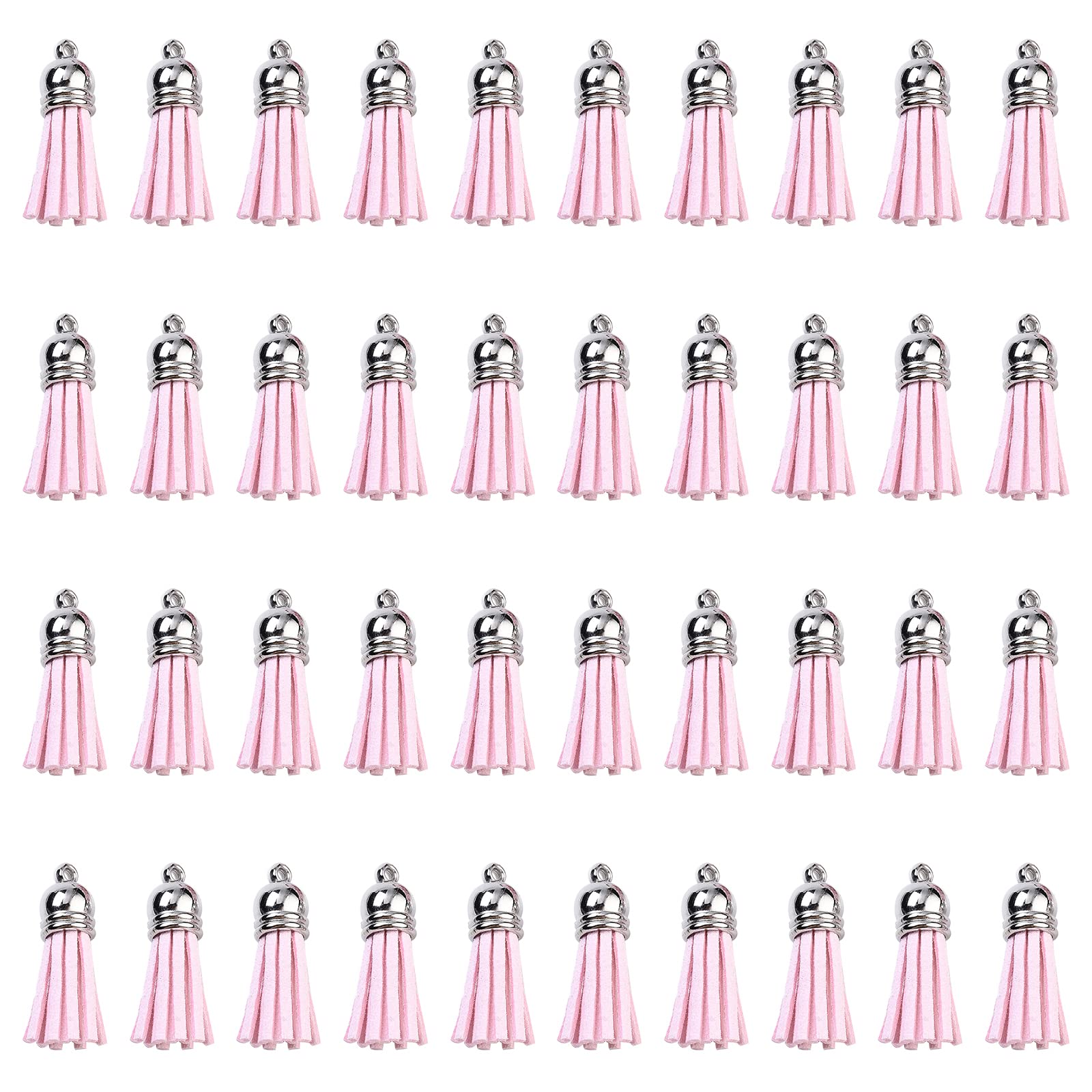 SUNNYCLUE 1 Box 100Pcs Tassels Leather Charms Bulk Pink Keyring Tassels Decoration Faux Suede Pendant with CCB Plastic Cord Ends for Jewellery Making DIY Craft Graduation Cap Decoration
