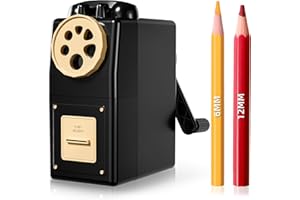 ZMOL Manual Hand Crank Pencil Sharpener for Color Pencil,6 Sizes for 6-12mm Colored Pencil Sharpener Handheld with Adjustable Point,Kids, Students, Classroom, Home/Office/School Hand Held Black