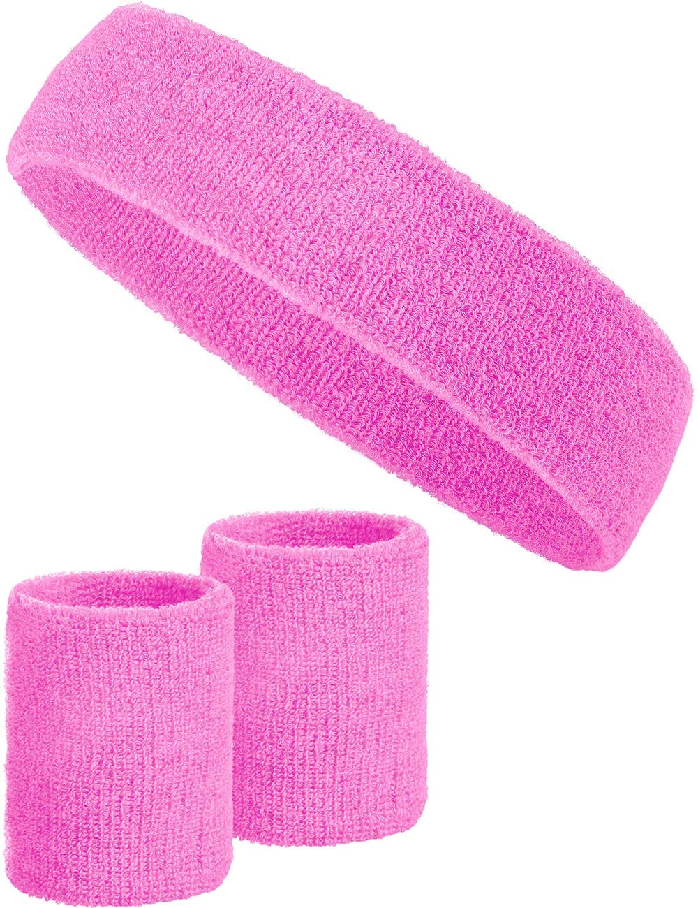 3-piece sweatband set with 2x sweatbands for wrists + 1x headband for women & men (pink)