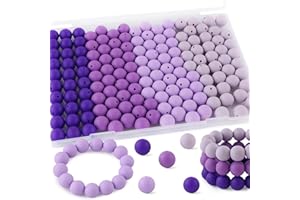 Kovict 150Pcs Silicone Beads 15mm Mix Color, Bulk Silicone Beads for Keychain Making, 15mm Silicone Beads for Pens and Bracelet Making(Purple)