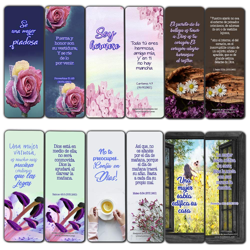 Spanish Devotional Bible Verses for Women Bookmarks (30 Pack) - Handy Life Changing Bible Texts and Quotes That are Very Uplifting Perfect for Daily Devotional for Women
