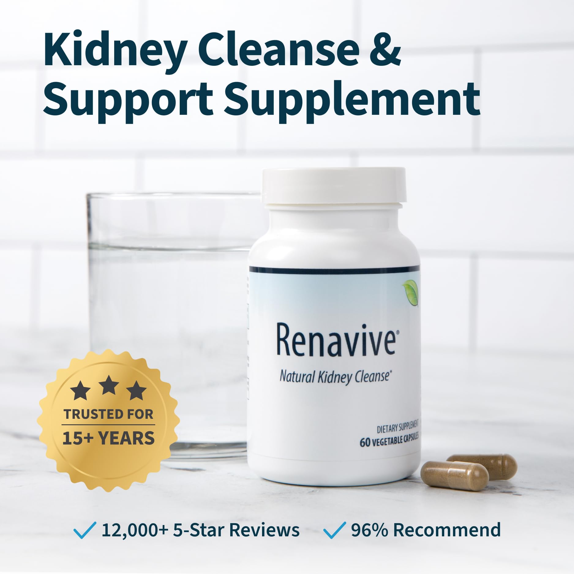 Renavive - Natural Kidney Cleanse | Eliminate & Protect Against Kidney Stones | Flush Impurities & Clear System | Support Kidney Health & Function | Chanca Piedra, Celery Seed & More | 60 Capsules