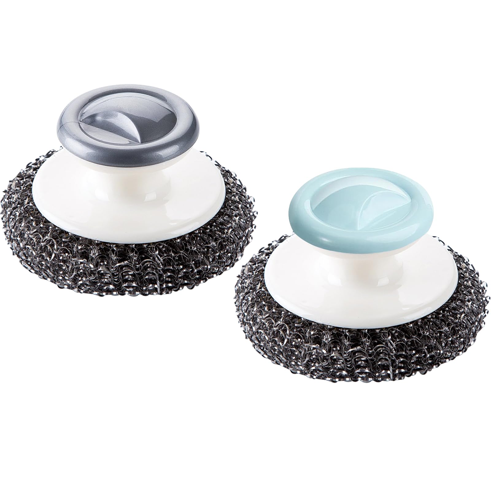 Photo 1 of 2 Pack Stainless Steel Scrubber with Handle,Heavy Duty Stainless Steel Wool Scrubber Cleaning Brush Wash for Dish for Pots, Pans, Grills, Ovens & Other Tough Jobs (Grey, Blue)