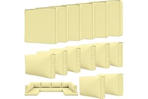Tounosnt 14 Pcs Outdoor Patio Cushion Covers, Replaceable Waterproof Furniture Covers, Outdoor Non-Slip Covers with Zippers, Couch 3 Sizes, Covers Only (Light Yellow)