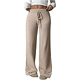 Verdusa Women's Straight Leg Pants Drawstring Waist Knitted Extra Long Trousers Fall Outfit