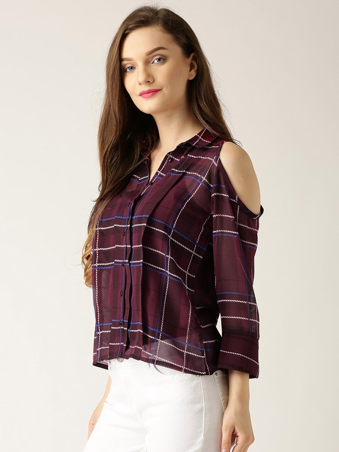 marie claire women maroon checked casual shirt (mc563)
