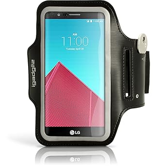 igadgitz Reflektierenden Schwarz Sports Jogging Armband Laufen Fitness Oberarmtasche für LG G4 H815 Mit Schlüsselfach