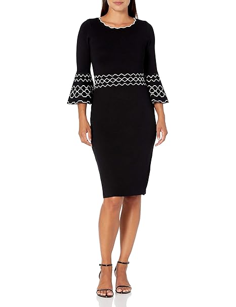 Buy Gabby Skye Women's Petite 3/4 Bell Sleeve Scoop Neck Sheath Sweater Dress at Amazon.in