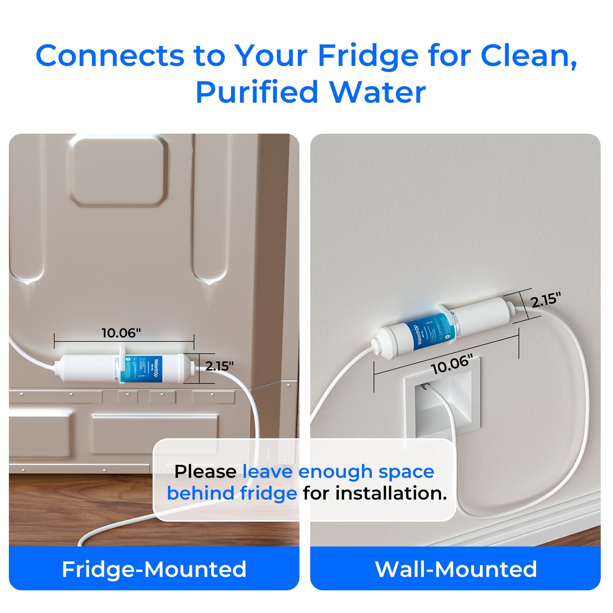 Waterdrop Inline Water Filter for Refrigerator and Ice Maker, NSF Certified High Capacity Drinking Water Filtration System with Direct Connect Fittings, Reduces Chlorine, PFAS/PFOA/PFOS