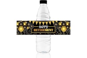 URROMA Black and Gold Happy Retirement Water Bottle Labels, 50pcs Officially Retired Bottle Wrapper Stickers Retirement Party Water Labels Supplies