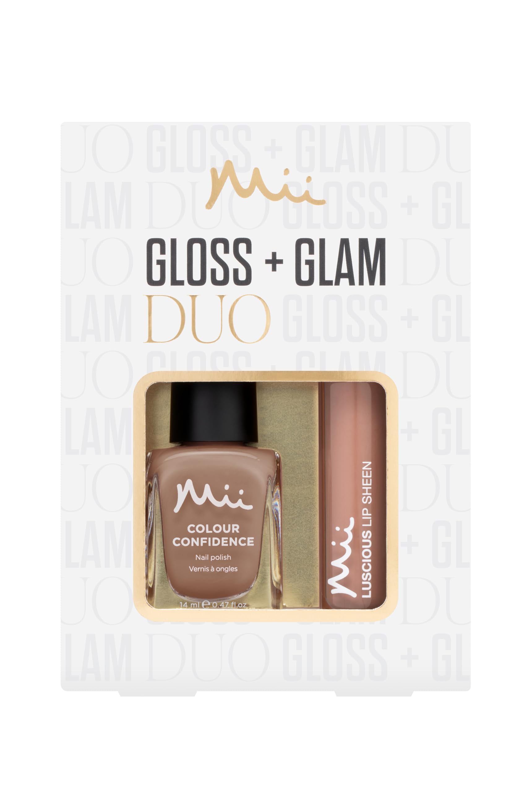 Mii Cosmetics Gloss + Glam Lip Gloss and Nail Polish Duo Gift Set | Beauty Kit | Hydrating Lipgloss & Long-Lasting Nail Polish | Perfect Makeup Gift Set for Women | Pamper + Big Tease