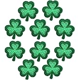 St. Patrick's Day Embroidered Patches (10-Pack) - Green Shamrock Appliqué Iron On & Sew On for Clothing, Uniform, Bag, Hat Accessory Decor