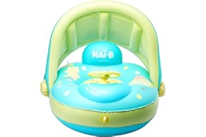 Arakhan NAI-B Baby Pool Float with Detachable Sun Canopy Cover, Foldable for Travel, Steering Wheel and Horn, Inflatable Swimming Float Tube for Toddlers Boys Girls