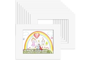 Space Art Deco, 10 Pack Picture Frame Mats, 11x14 Off White Mattes with Core Bevel 7.5x9.5 Opening for 8x10 Pictures, Acid Free Photo Matting for Artwork