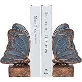 Kakizzy Vintage Blue Butterfly Bookends,Resin Book Ends for Shelves,Heavy Duty Decorative Bookends,Creative Book Stopper Hold