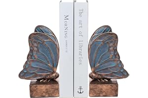 Kakizzy Vintage Blue Butterfly Bookends,Resin Book Ends for Shelves,Heavy Duty Decorative Bookends,Creative Book Stopper Holder Decor for Desk Home Office,Shelf Decoration,Gifts for Mother's Day